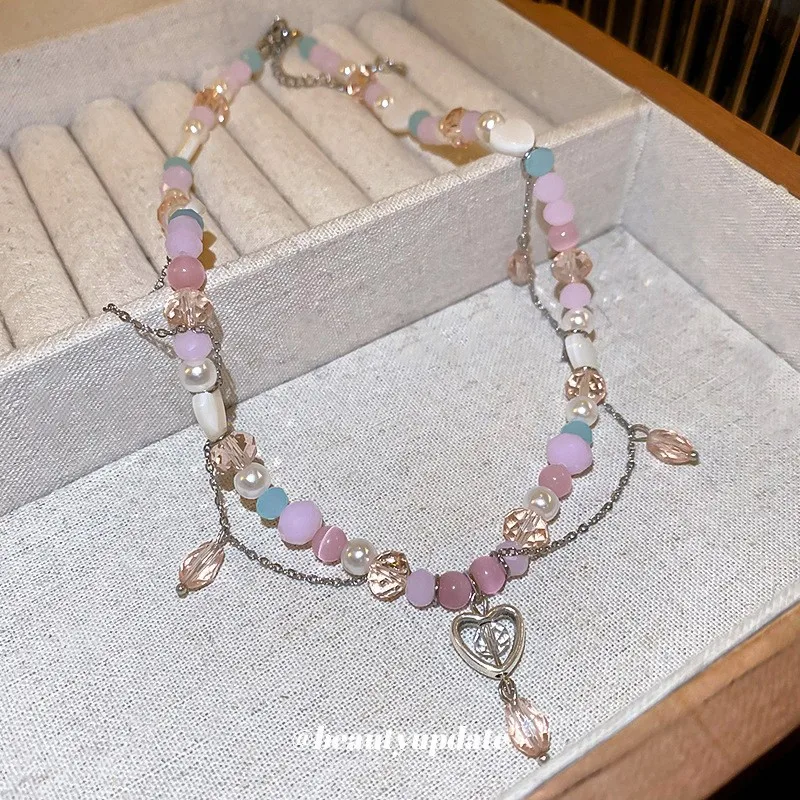 Shell Natural Stone Crystal Fashion Personality Collarbone Chain Color Beaded Necklace Wholesale Nigerian Bead Necklace Design