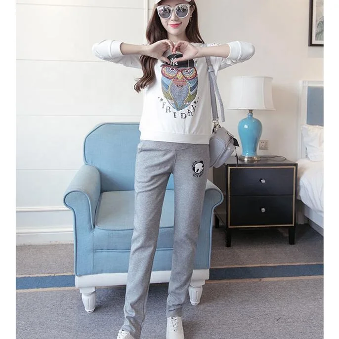 Брюшная одежда вышитые свободные повседневные тренировочные брюки большого размера для беременных женщин