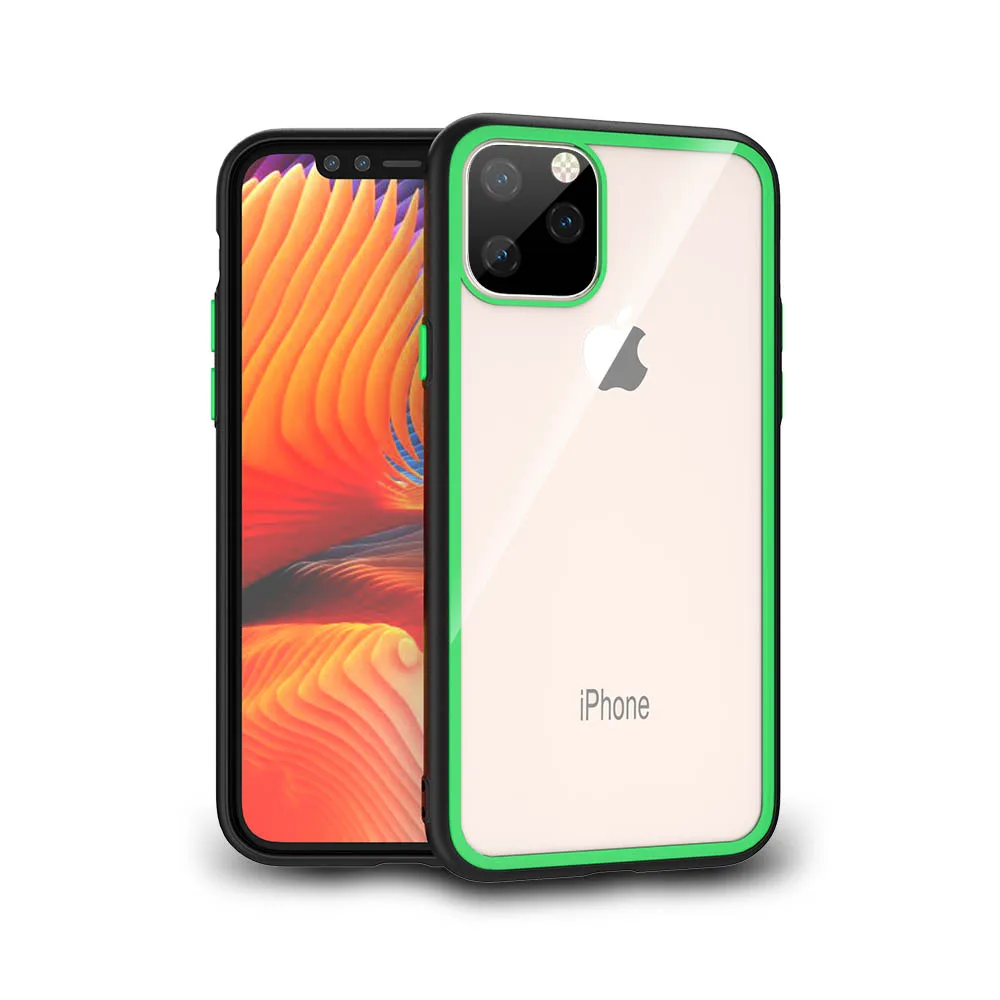
Transparent Glass Phone Cover For iPhone 11 Tempered Glass Phone Case Collision Color iPhone X Glass TPU Edge Mobilephone Case 