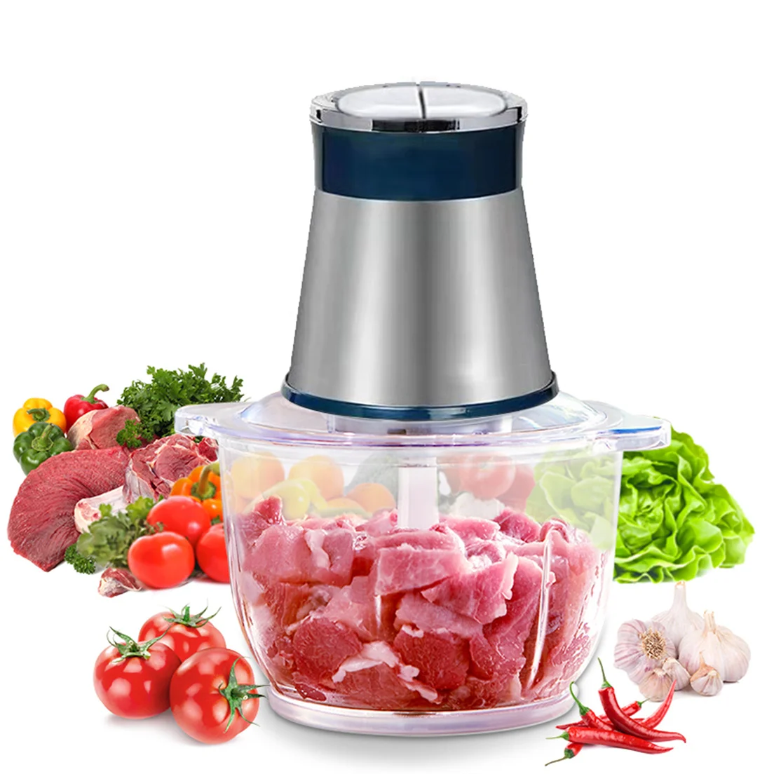Powerful electric meat grinder 2L 3L multifunctional food processing machine electric stainless steel bowl