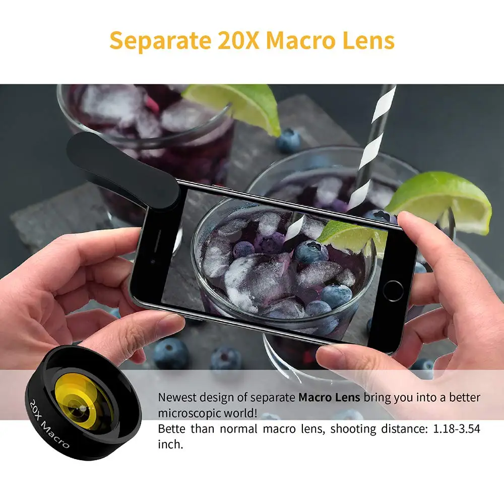 AIKEGLOBAL Innovative Gadgets Clip 3 in 1 Cell Phone Camera Lens Wide Angle Macro Phone Lens for All Phones
