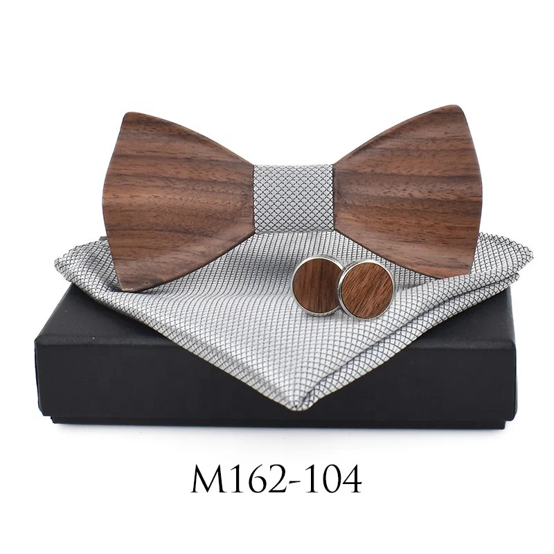 Handcraft classical 3d  wood bowtie wedding party neckties cufflink suit floral gift set men wooden bow ties necktie