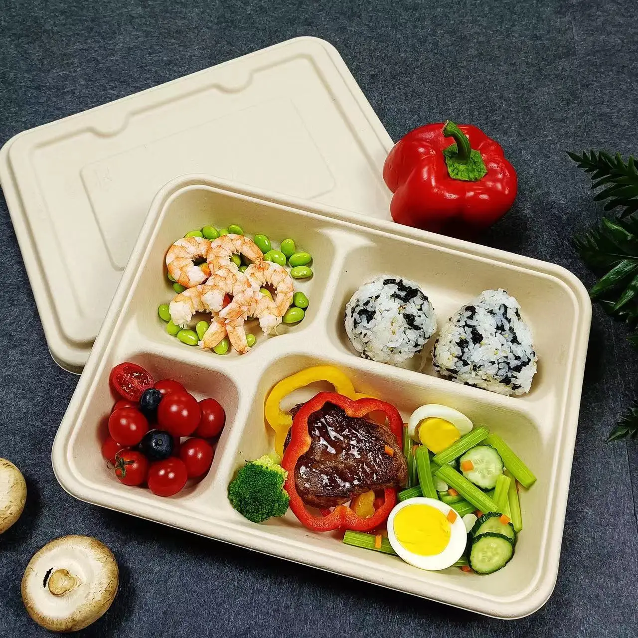 Shandong New Sky Factory Direct 6 Compartment Eco Friendly Bagasse Compostable Biodegradable  Food Container Paper240428