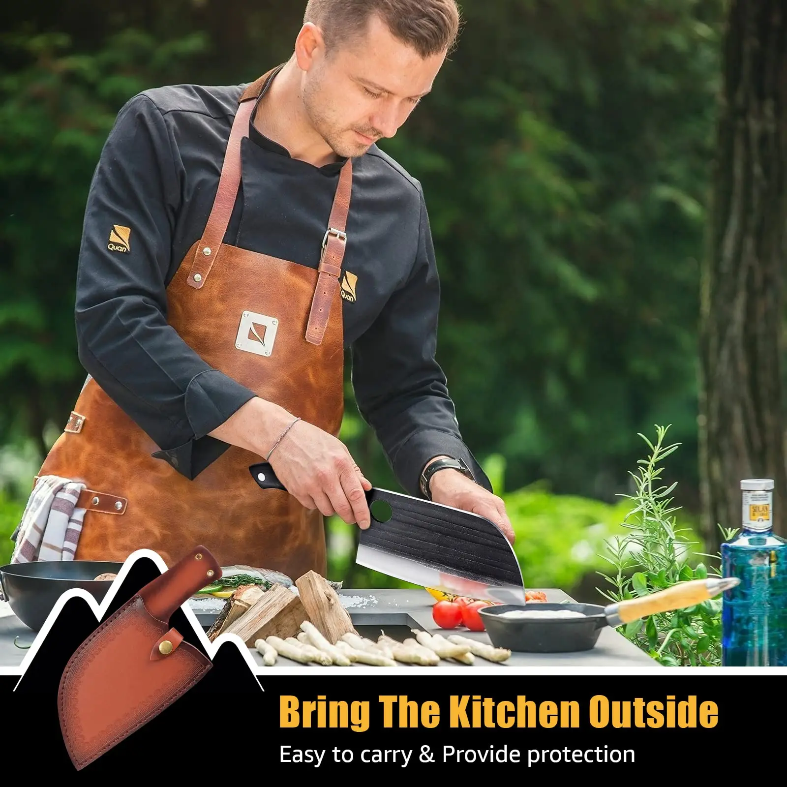 Hot Sale High Carbon Steel 7 Inch Hand Forged Serbian Chef Knife Full Tang Butcher Knife Meat Cleaver Chopper Knife