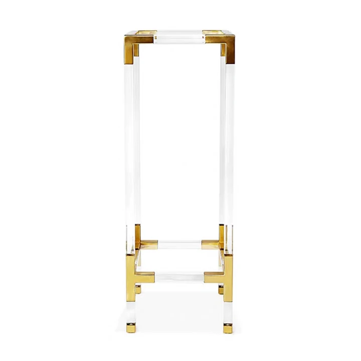 Transparent acrylic wedding flower stand side table brushed metal brass square office living room bedroom can be customized