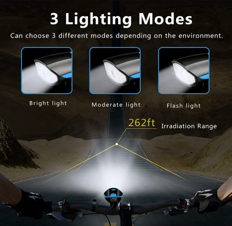 Waterproof 2 in 1 Bicycle Accessories Lamp Road Cycling Rechargeable Bike LED Light with Bell Horn