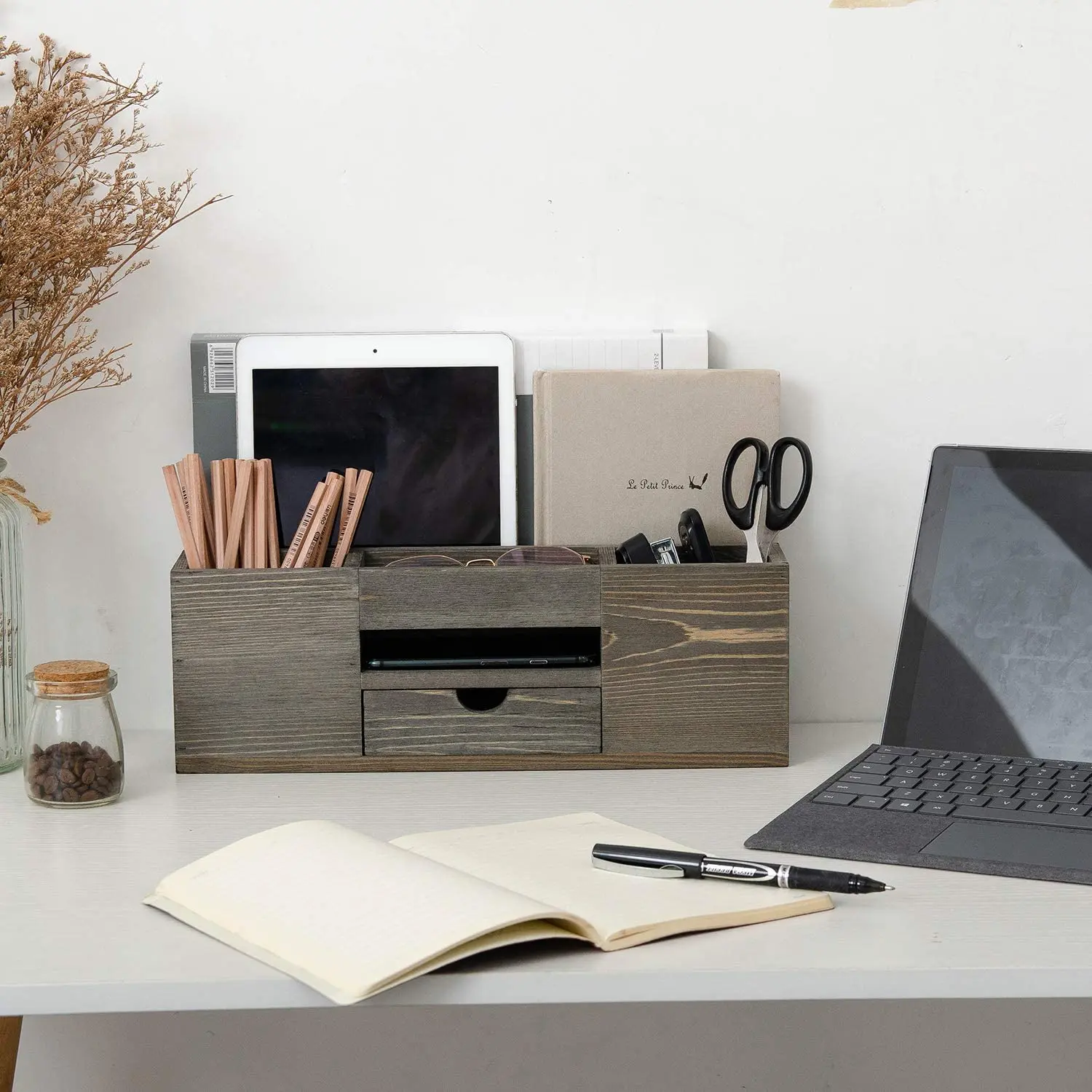 Wholesale Brown Wooden Desktop Organizer Multiple Compartments Rack