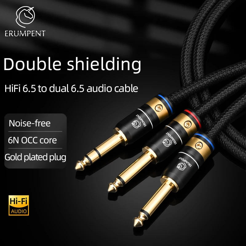 ERUMPENT Hifi 6.5 to Dual 6.5 Audio Cable with Pure Copper Gold-plated Connector Phone Power Amplifiers Mixers Audio Adapter