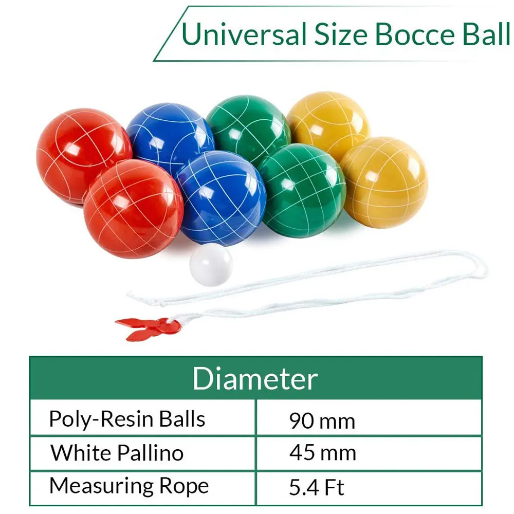 Boccia Ball Set Outdoor Family Bocce Game For Backyard Lawn Beach Set of 8 Poly Resin Balls & 1 Pallino & Nylon Carrying Case