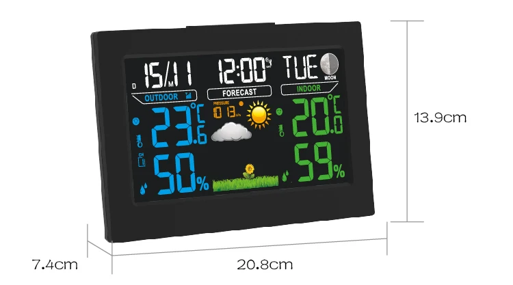 EWETIME RF 433mhz Digital Wireless Weather Forecast Station Clock Square Modern Kitchen Clock Radio Undercounter with Bluetooth