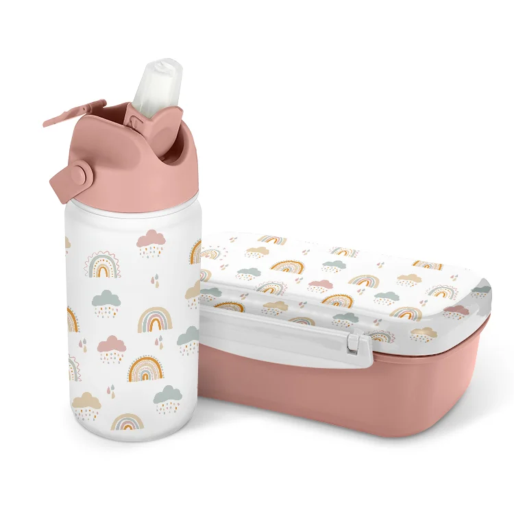 Custom Logo Compartment Leakproof Durable Plastic Bento Lunch Box for Kids with stainless steel water bottles gift sets