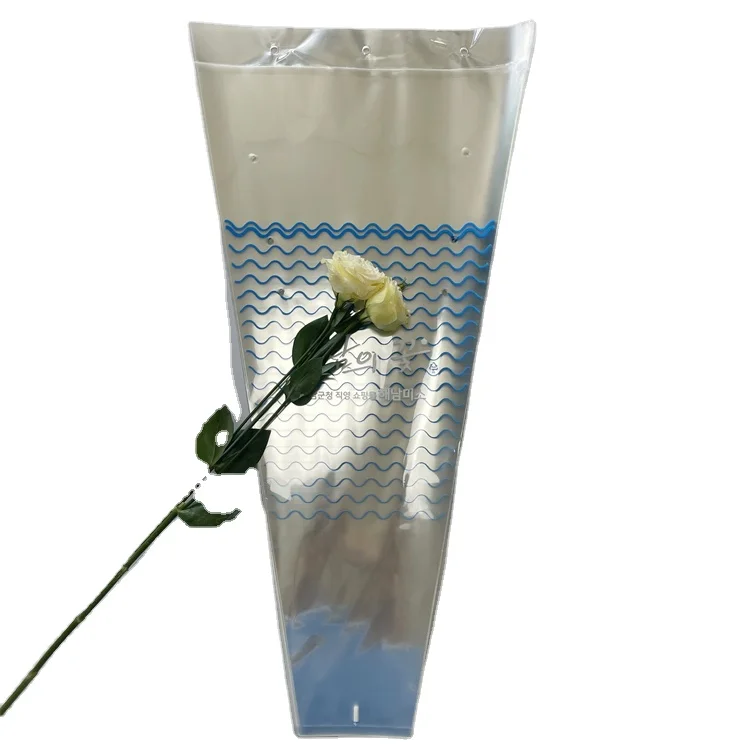 2021 promotional low price transparent custom printed bouquet sleeve plastic flower packaging bag