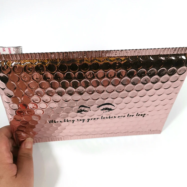Pink Holographic Padded Envelopes Foil Shipping Bubble Mail Bag Poly Mailer Bags Metallic Bubble Mailer Custom Logo Envelope