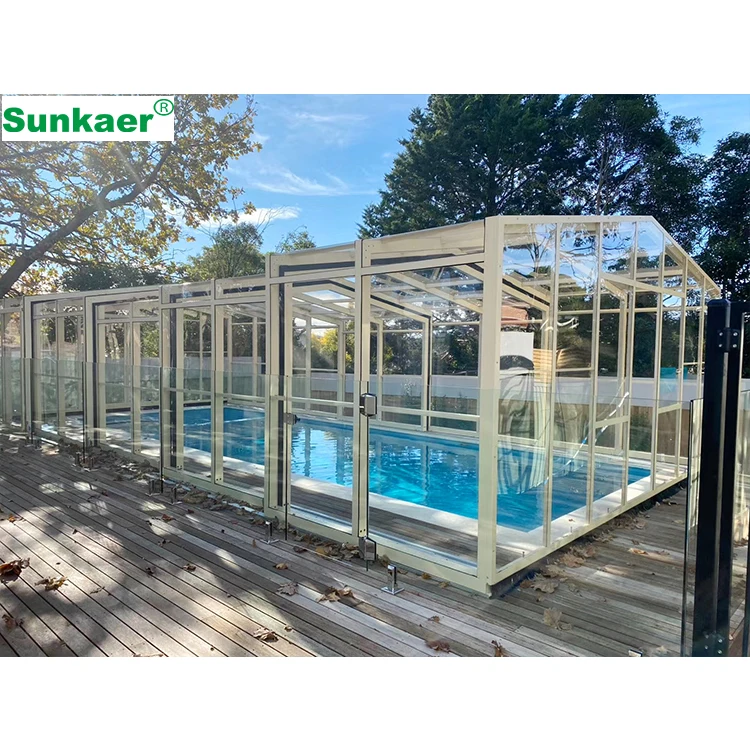 Outdoor aluminium telescopic pool enclosures polycarbonate retractable pool roofing covers Pool Buildings