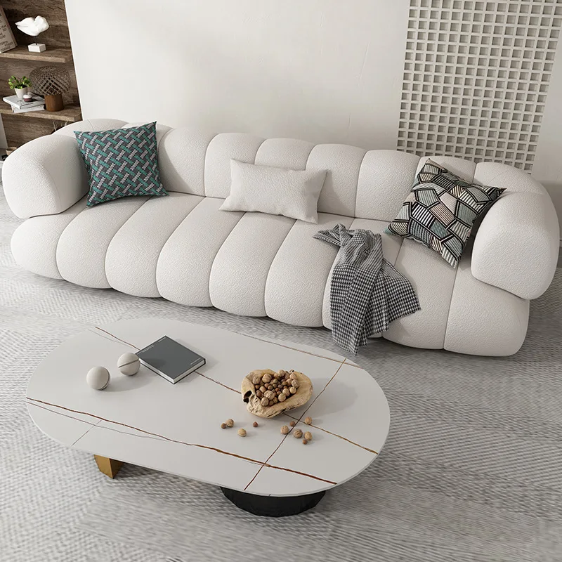 Modern design villa hall living room office reception sofa lamb wool fabric sofa set furniture