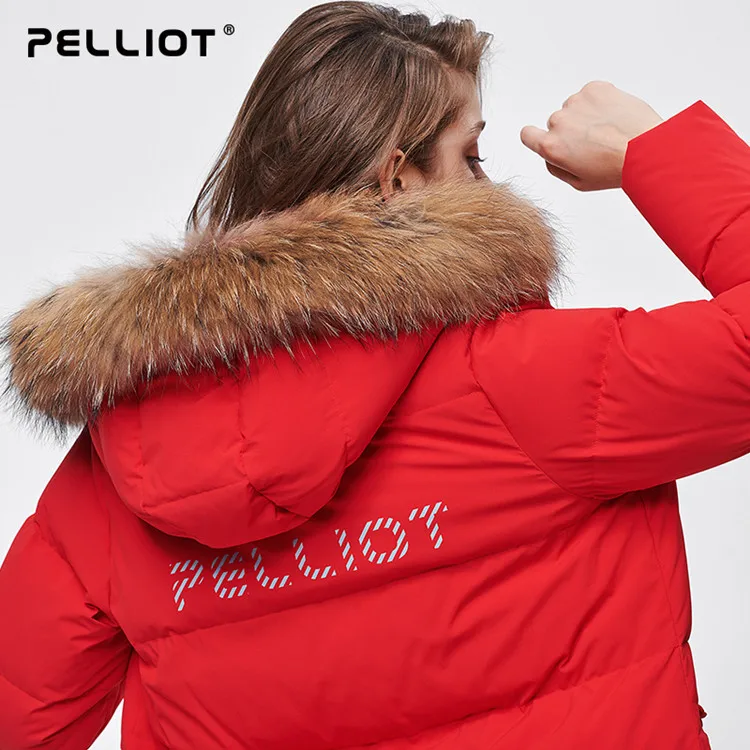 OEM ODM, черная 90% гусиная подкладка, длинный женский пуховик выше колена с меховым воротником