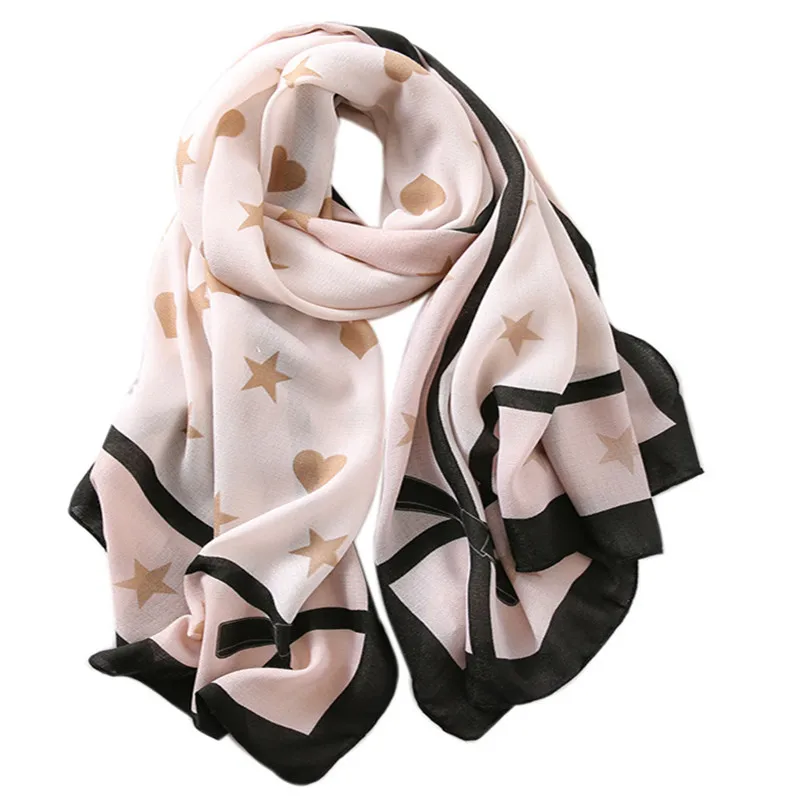 Elegant Large Stars Print Shawls Wraps Woman Fashion Stole Foulard Brand Quality Long Viscose Head Scarf for Ladies Muslim Hijab