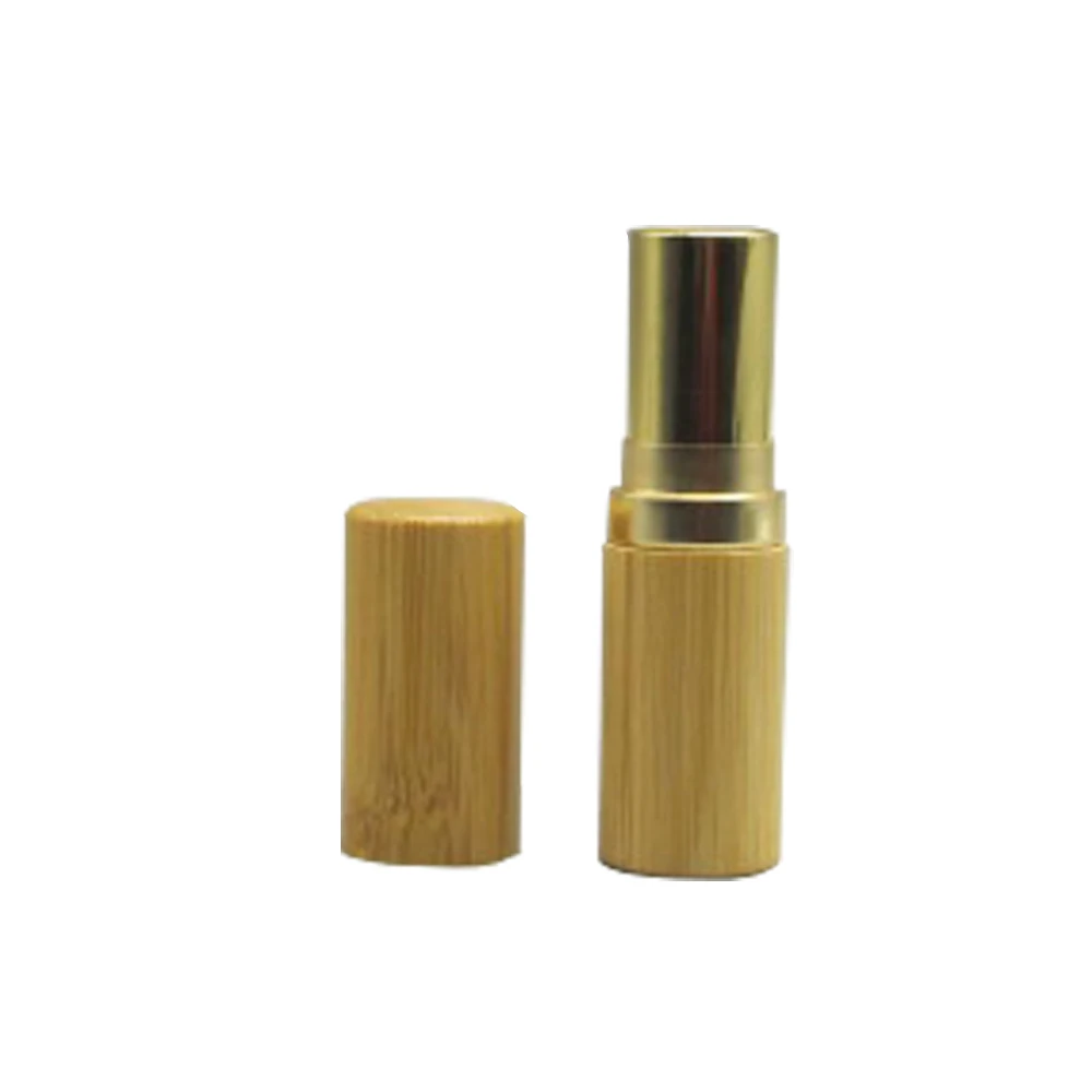 Eco Friendly Unique Private Label Custom Printed Logo Transparent Shiny Luxury Double Sided Empty Round Bamboo Lipstick Tube
