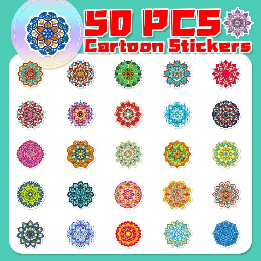 50 PCS Cartoon Mandala Stickers, Cross-border Source, India, Auspicious Religious Symbols, Art, Wind Mandala Stickers, T01041377