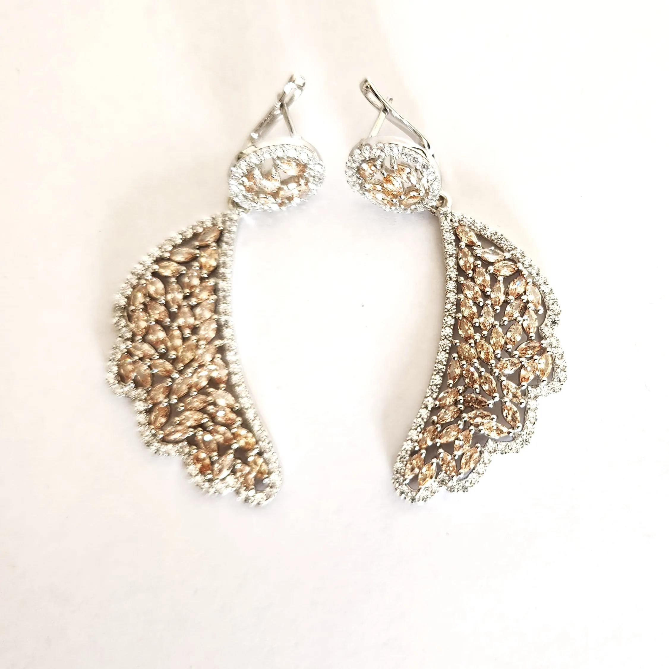 Fashion Wedding S925 Silver Super Luxury Champagne Colored Stone Earrings Vintage Earrings For Women