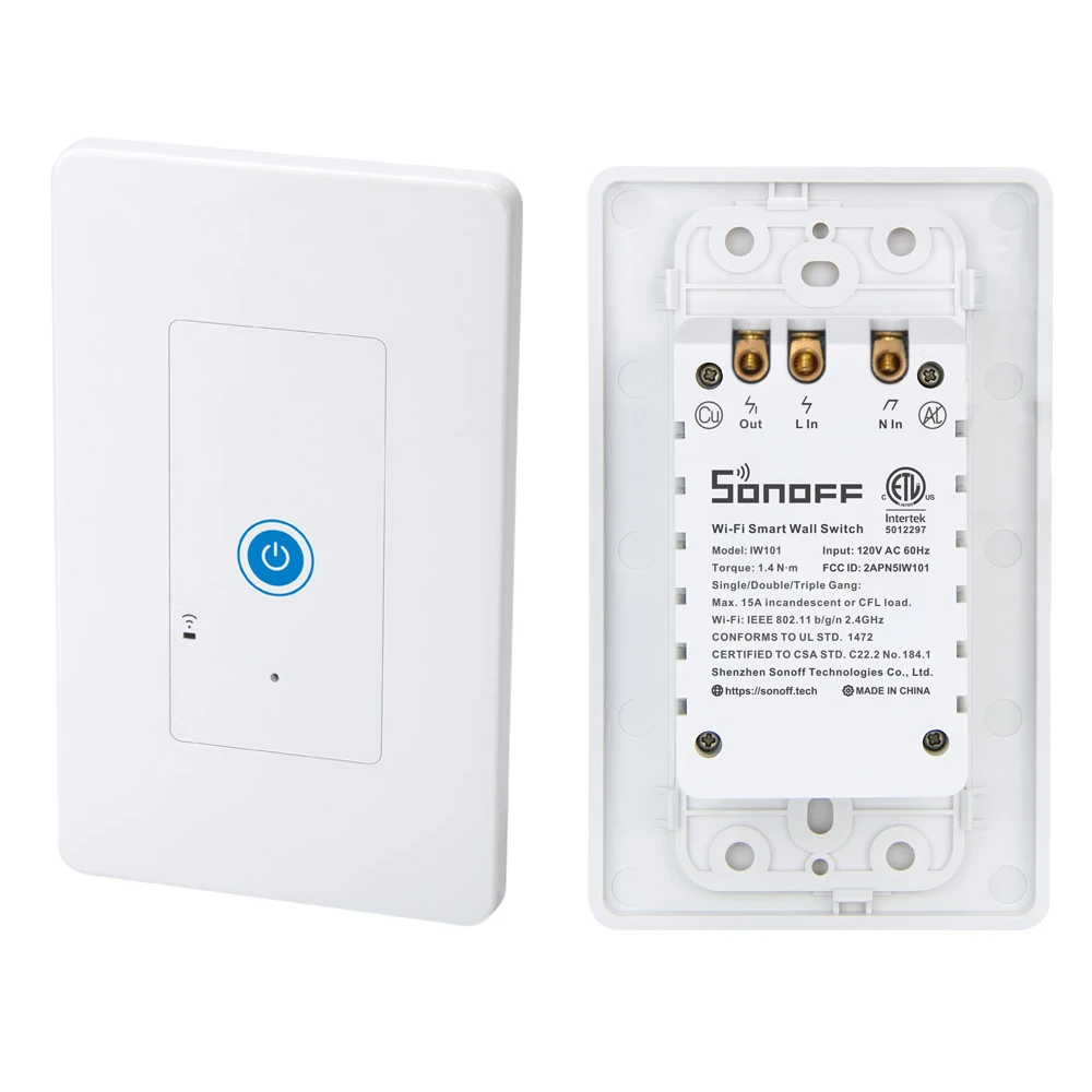 Новое поступление SONOFF IW100/IW101 США Wi-Fi умный контроль мощности в стене розетка и переключатель 15 а беспроводные переключатели контроля