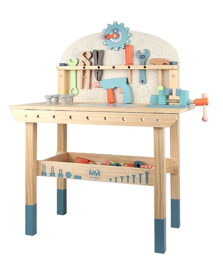 Construction Workshop Large Wooden Play Tool Bench Workbench Set Toys for Kids Toddlers Gift