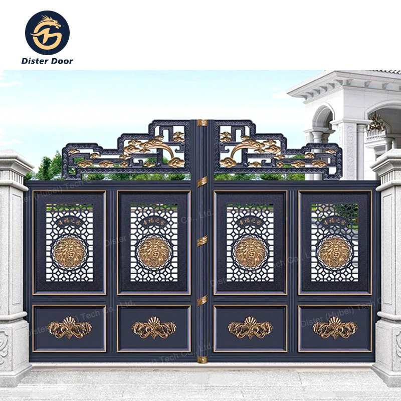 New European Style Aluminum Art Gate Courtyard Design of Main Villa House Entrance Steel Grill Sliding Gates Designs for Homes