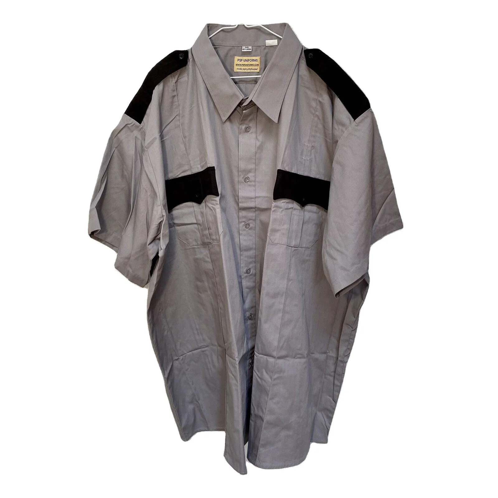 Security Officer Shirt Mens 5XL Gray & Black Button Down Guard Uniform Work Shirts For Men