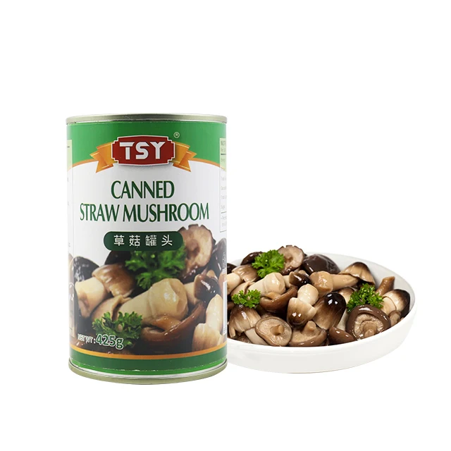 TSY Food Chinese factory Vegetarian Food Vegetables 400g Peeled Wholesales Salted And Tasty Instant Whole Canned Straw Mushrooms