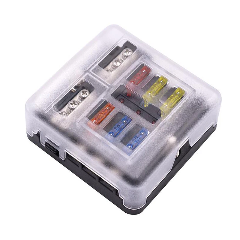 6 Way Blade Fuse Block 6 Circuits with Negative Bus Fuse Box Holder with LED Indicator ATO/ATC Fuse Panel for 12V Automotive Car