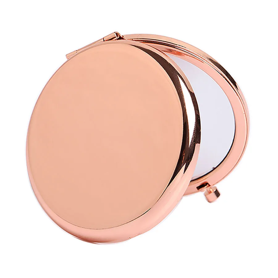 Custom Logo Round Double Side Gold Plated Metal Compact Mirror Portable Mini Pocket Makeup Mirror