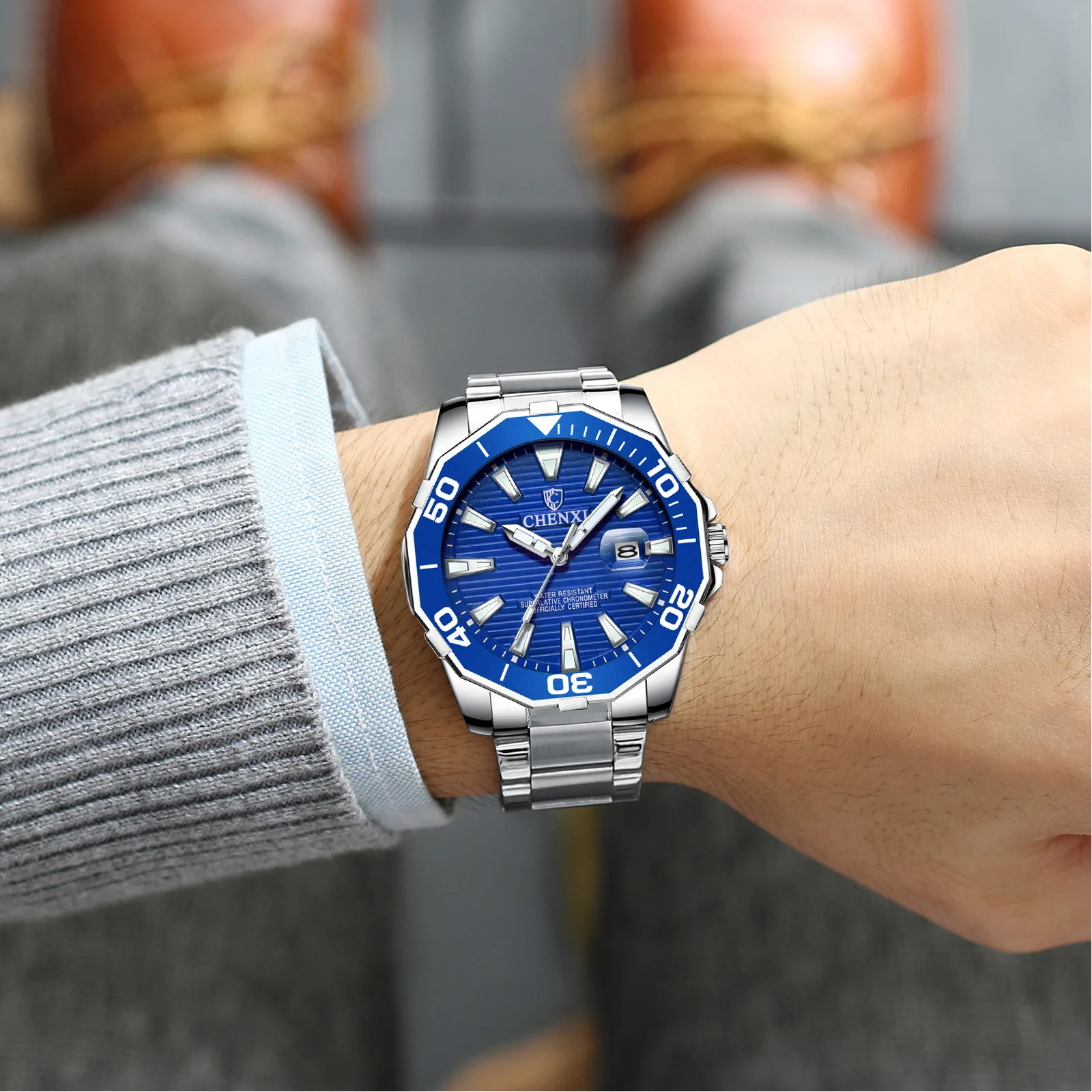 CHENXI Watch For Men 8205 High Quality Stainless Steel Waterproof Luminous Quartz Watches Calendar Wristwatches Mens Bracelet