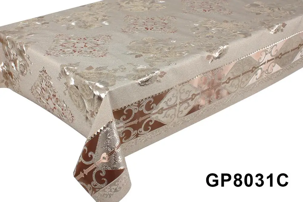 Yiwu Factory  high quality new 3D golden and silver embossed plastic table cloth for decoration