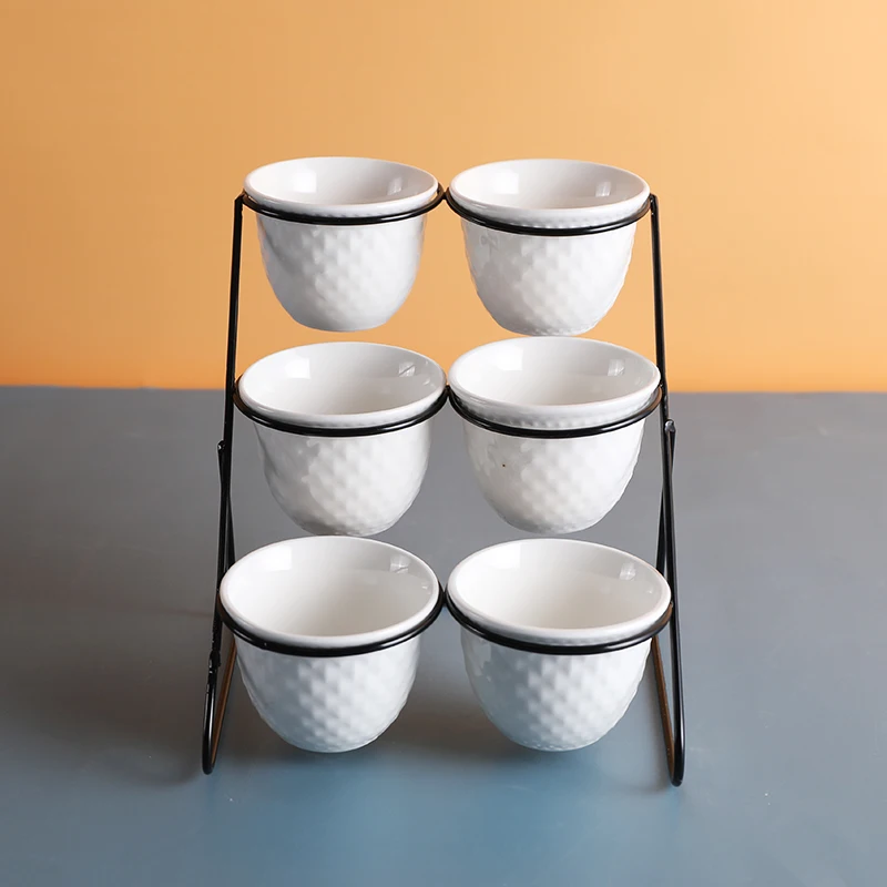 6pcs Arabic Coffee Cups With Iron Frame Porcelain Small Coffee Cawa Cups White Ceramic Arabic Tea Cup Set