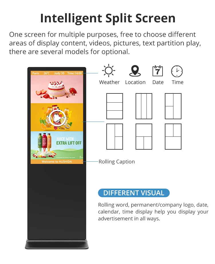 Wholesale touch screen display advertising floor standing advertisement screen 55 inch indoor digital signage