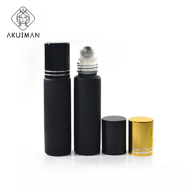 10 ml small y oung living perfume roll-on bottle 10ml frosted matte black crystal essential oil roller ball roll on glass bottle