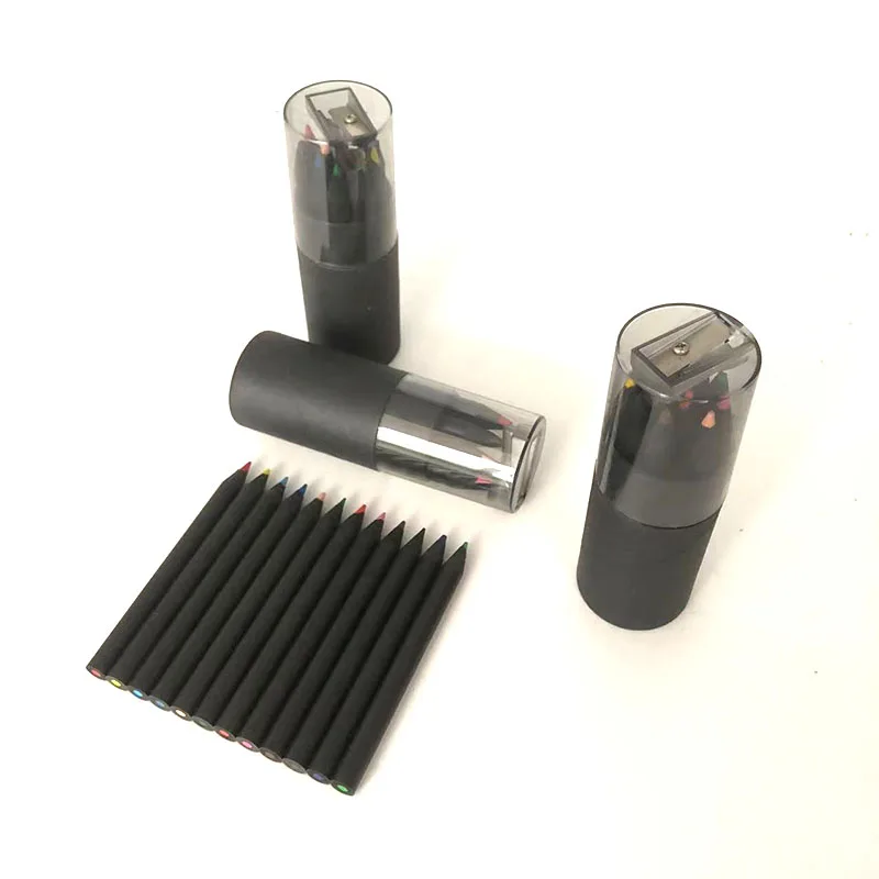 Customized logo 12 Color Mini Pencil Set 3.5' Mini Black Wood Colored Pencil For KIds