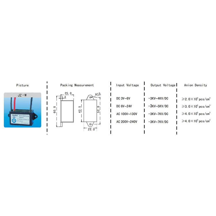 AC220V negative ion generator with carbon brush output for air purifier parts