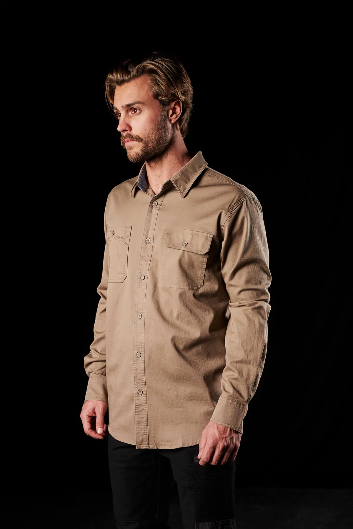  Hot Selling Cheap Custom Casual Personalised Navy Blue Mens Cotton Drill Workwear Shirt