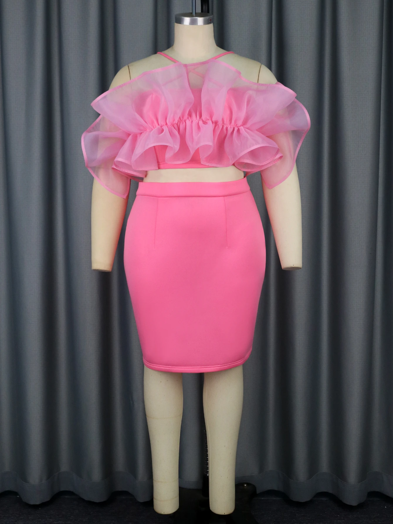 2024 Latest Summer Sexy Strappy Tank Blouse Mini Skirt Club 2 Pieces Set