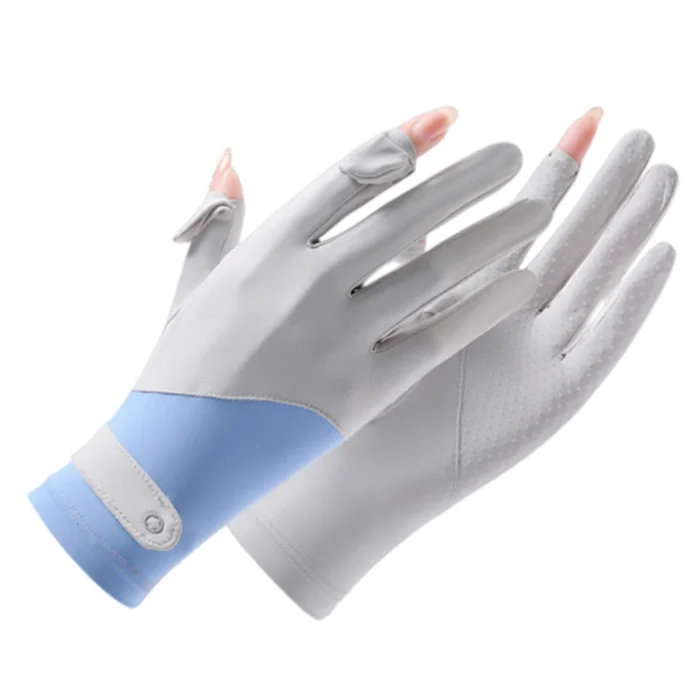 summer ice silk sunscreen gloves anti-slip and breathable outdoor full finger riding ladies summer UV protection gloves