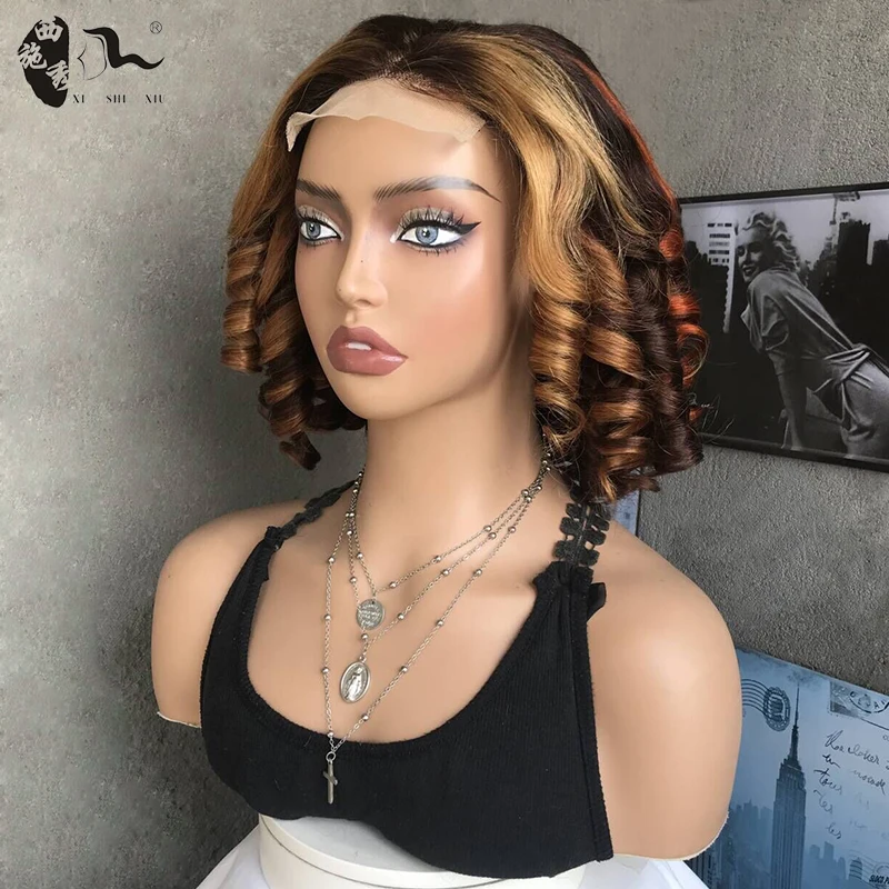 Brazilian Virgin Hair Glueless Piano Color Highlight body wave Wig Wholesale Ombre Brown Human Hair Pre-cut Lace Front wigs