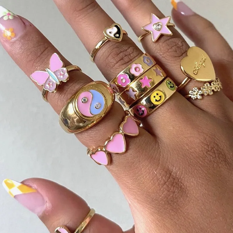 China Yiwu Jewelry Accessories Sweet Girls y2k Rings Women Chunky Rings
