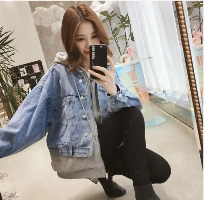 Directly Manufactured Custom Logo Autumn Winter Stylish Casual Modern Jacket Loose Women Denim Hooded Jacket