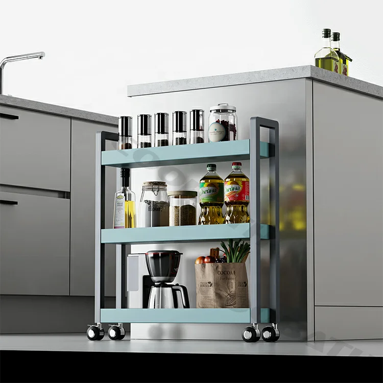 Home new design storage rack kitchen display rack shelf with wheels kitchen organizer shelf