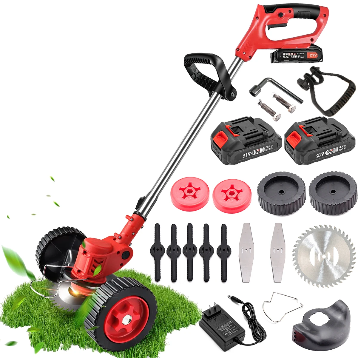 450W 21V Cordless Electric Lawn Mower Auto Release Steel String Cutter 2-Stroke Brush Cutter for Grass Cutting