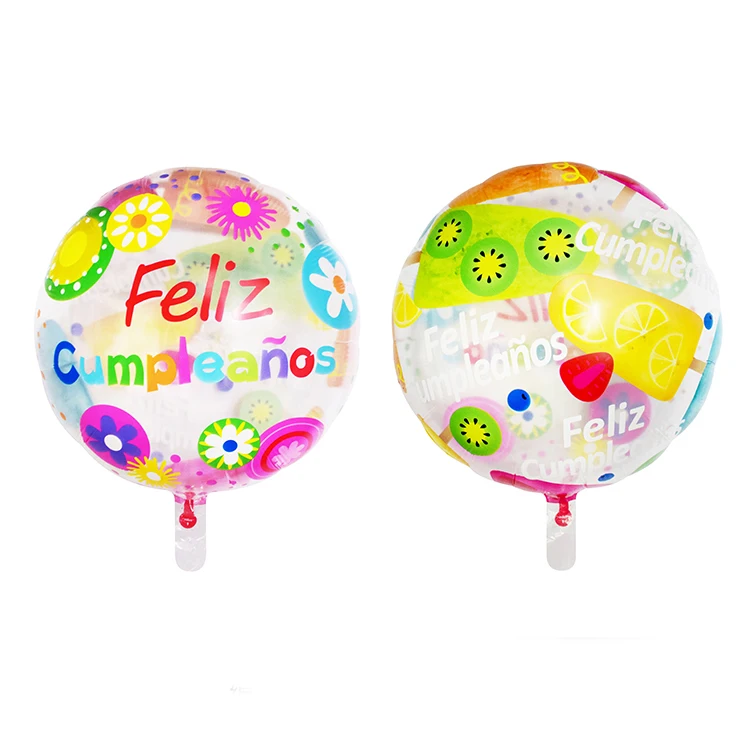 Factory Wholesale ball shape feliz cumpleanos transparent helium balloon happy birthday party decoration Spanish printed balloon
