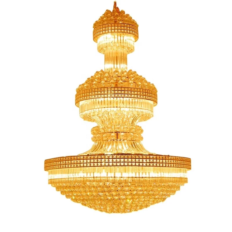 Professional Custom Indoor Hotel Lobby Decoration Ceiling Lighting Luxury Large Project Modern Crystal Gold Chandelier Lighting