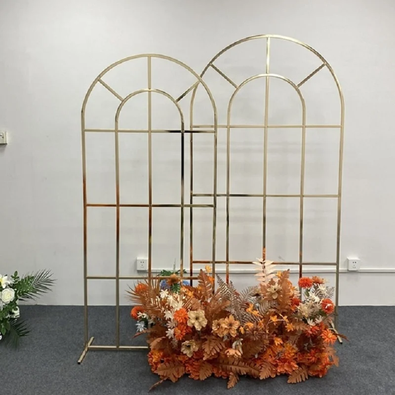 Shiny Gold Wedding Arch Backdrop Flower Stand Steel Stage Screen Ceremony Party Home Decoration Gold plated Metal Props
