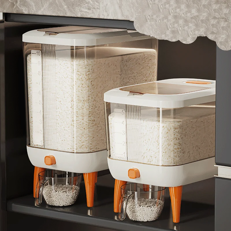 Household Rice Bucket Storage Box Moisture-Proof Metering Cylinder Automatic Grain Rice Storage Tank Cereal Dispenser